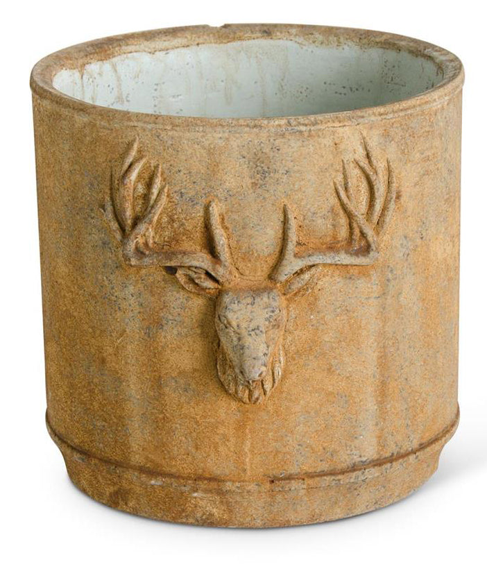 Cement Cream Deer Head Planter with Rusty Finish