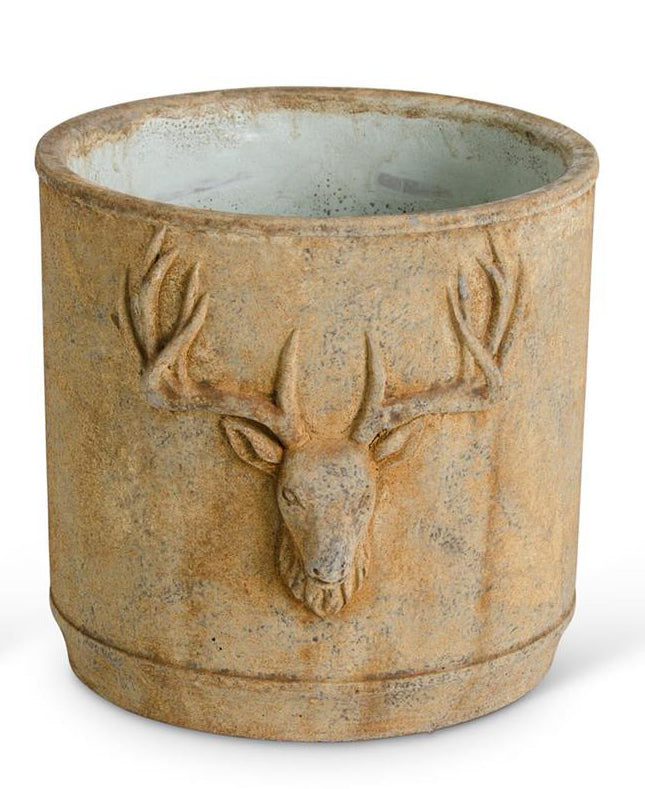 Cement Cream Deer Head Planter with Rusty Finish