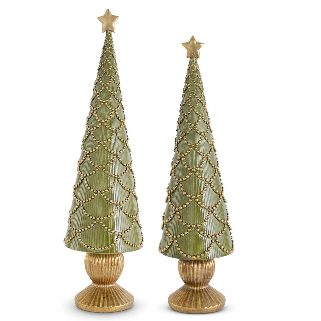 Green Trees with Gold Scallops, Set of 2