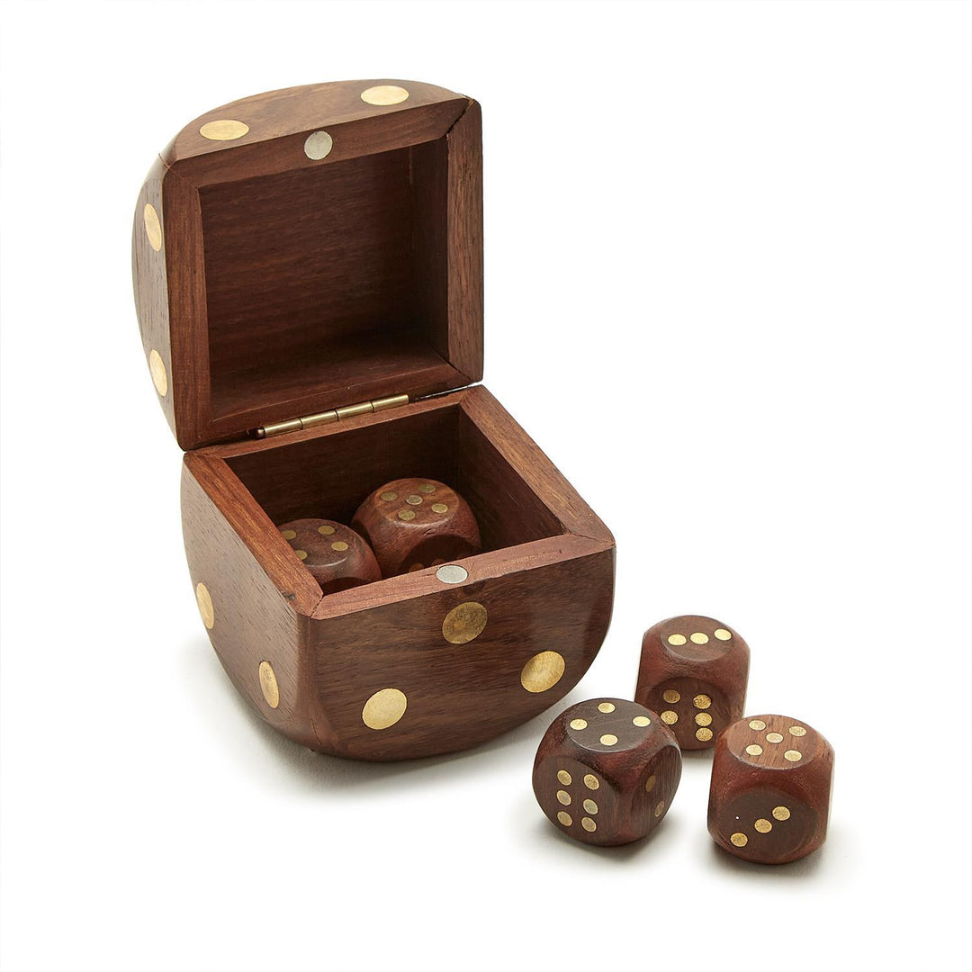 Acacia Wood Dice Box with 6 Dice