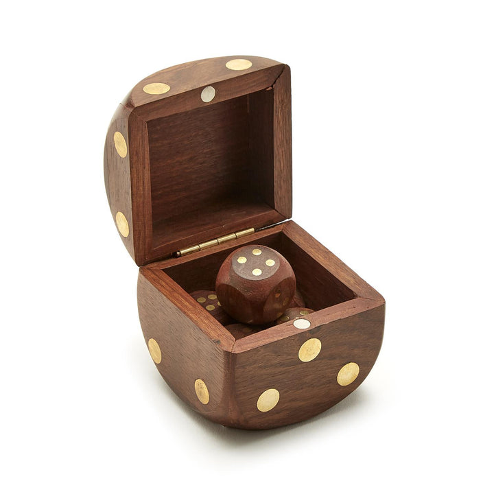 Acacia Wood Dice Box with 6 Dice
