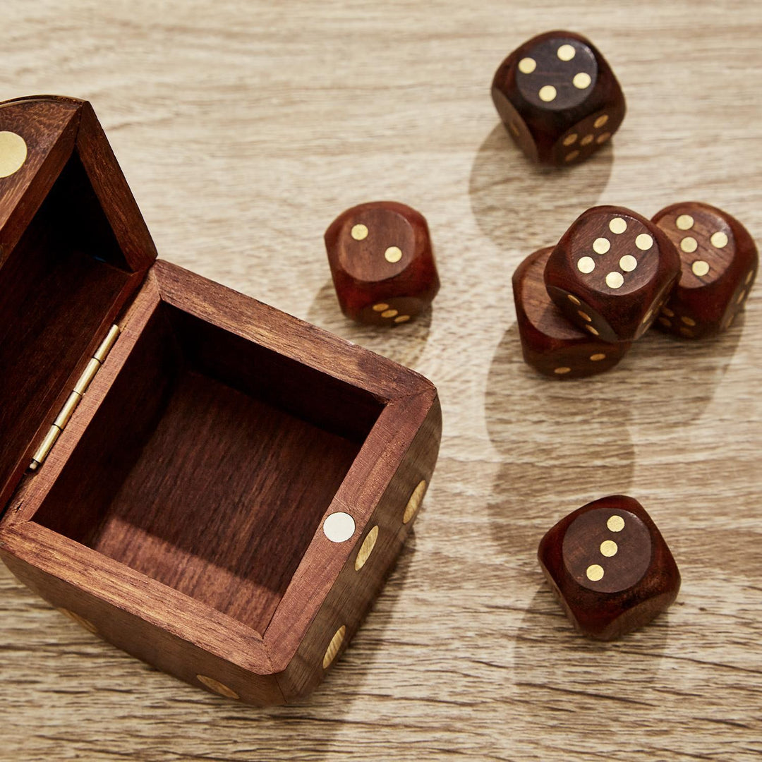 Acacia Wood Dice Box with 6 Dice