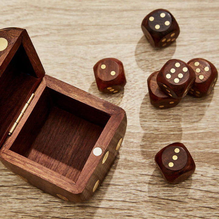 Acacia Wood Dice Box with 6 Dice