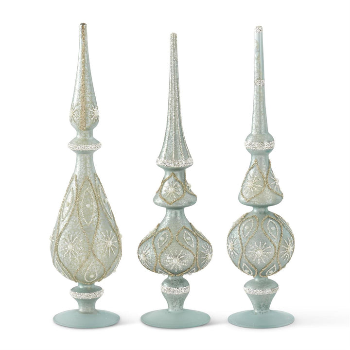 Glittered Blue Mercury Glass Finials, Set of 3