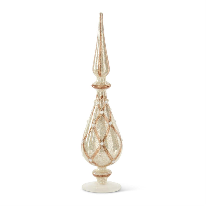 Glittered Silver & Copper Mercury Glass Finials with Pearls, Set of 3