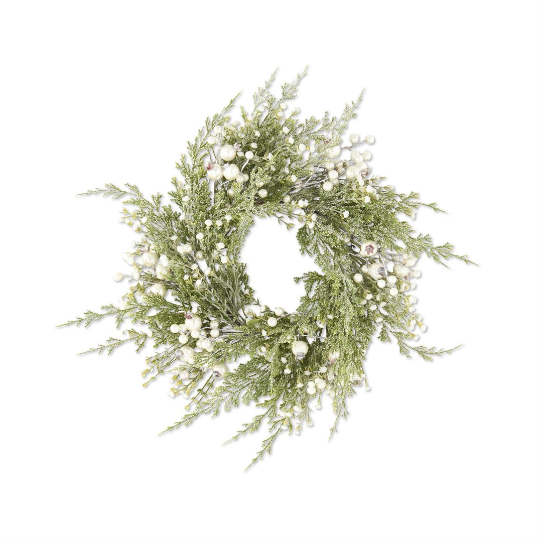 Snowy Cypress & Pearl Candle Ring / Wreath