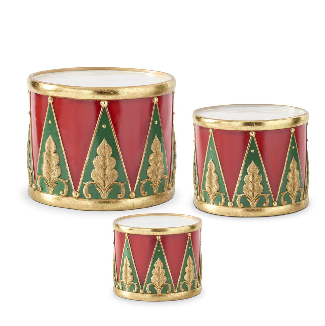 Red, Green & Gold Nesting Drum Containers - Set/3