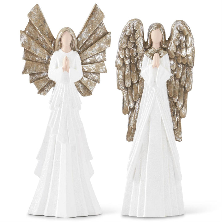 White Glittered Praying Angels -  Set/2
