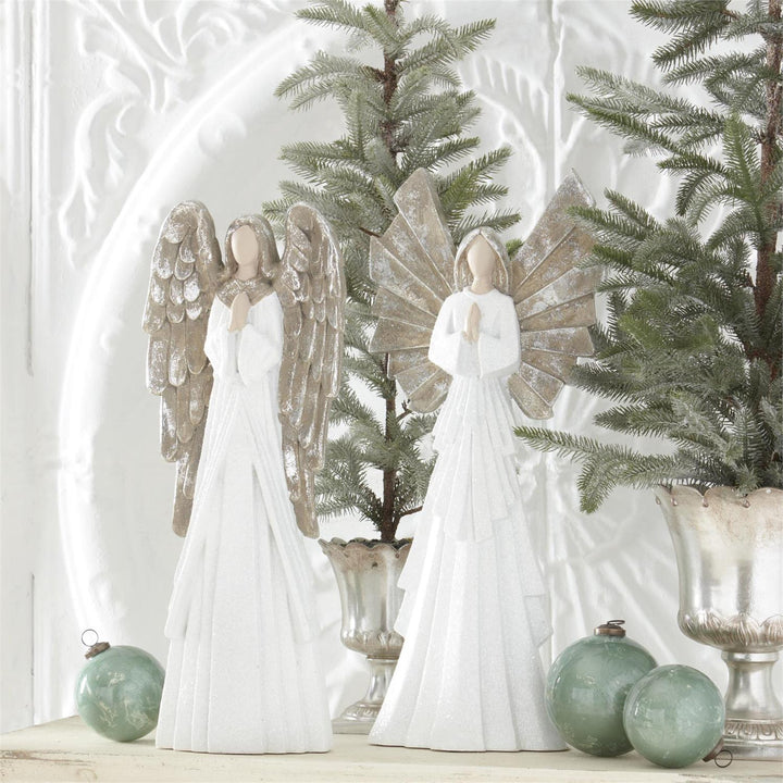 White Glittered Praying Angels -  Set/2