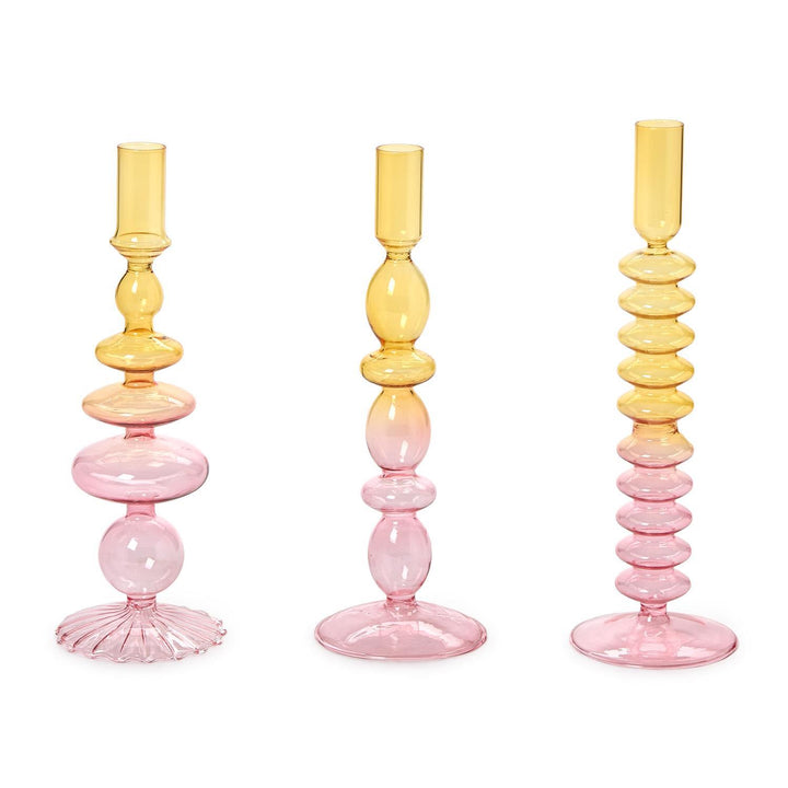 Hand-Blown Glass Tapered Candleholders