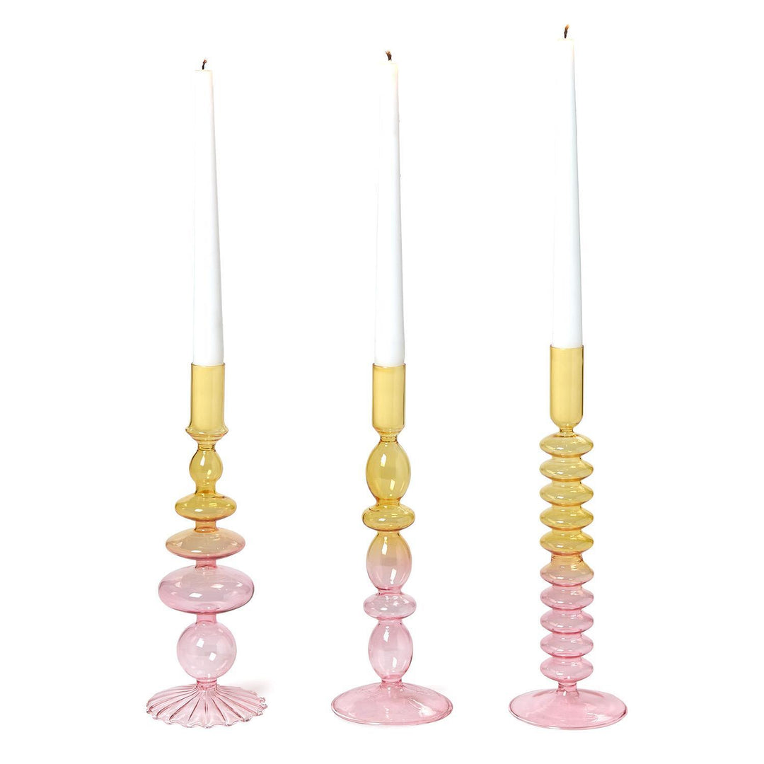 Hand-Blown Glass Tapered Candleholders