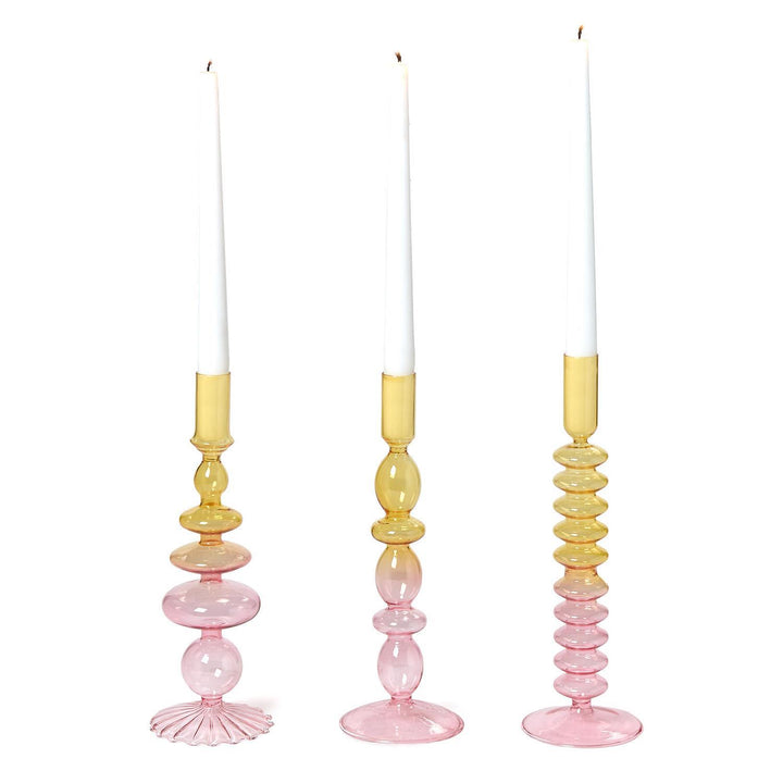 Hand-Blown Glass Tapered Candleholders