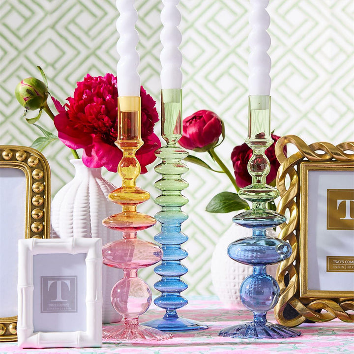 Hand-Blown Glass Tapered Candleholders