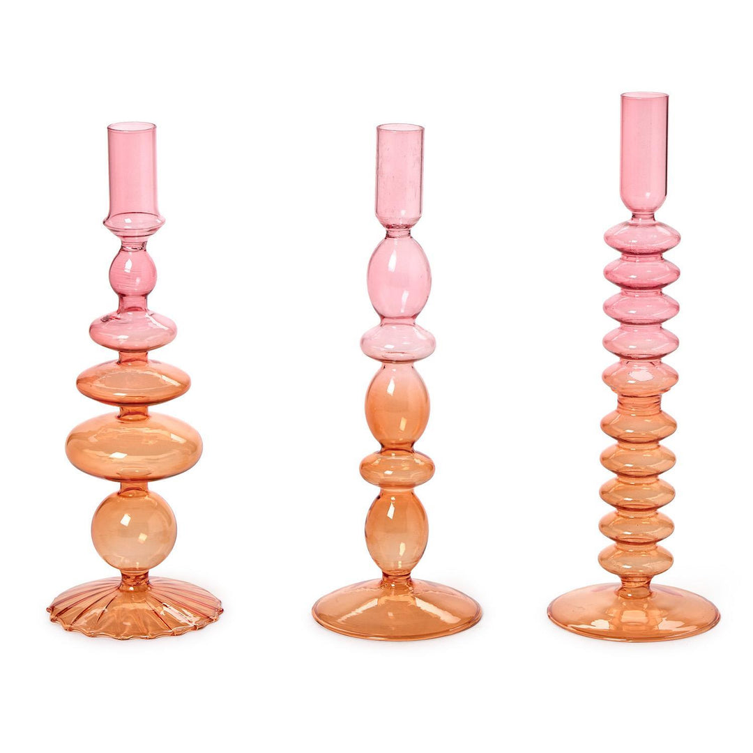 Hand-Blown Glass Tapered Candleholders