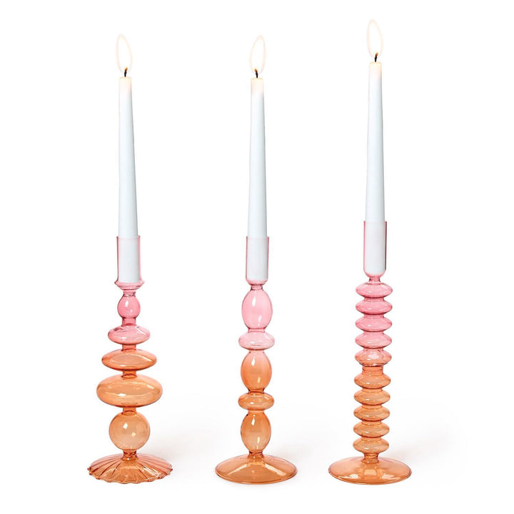 Hand-Blown Glass Tapered Candleholders