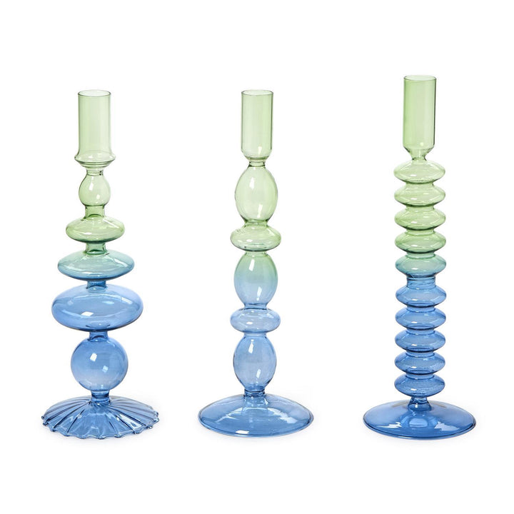 Hand-Blown Glass Tapered Candleholders
