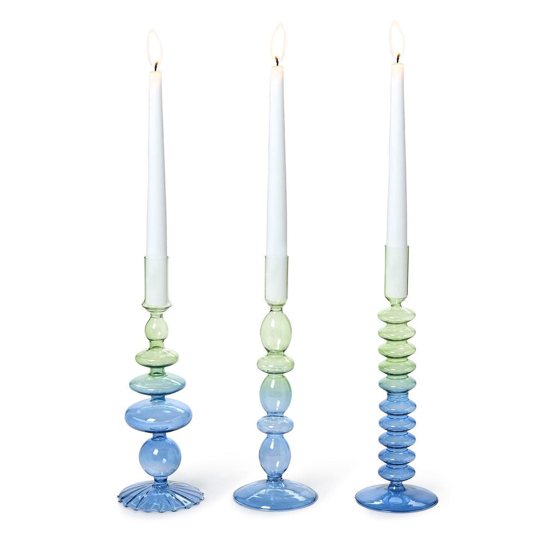 Hand-Blown Glass Tapered Candleholders
