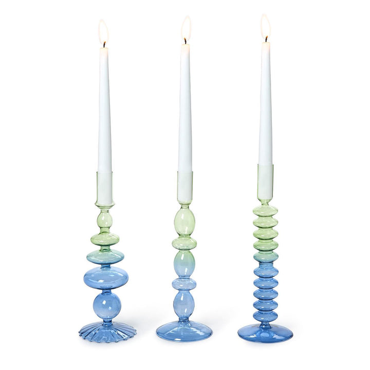 Hand-Blown Glass Tapered Candleholders