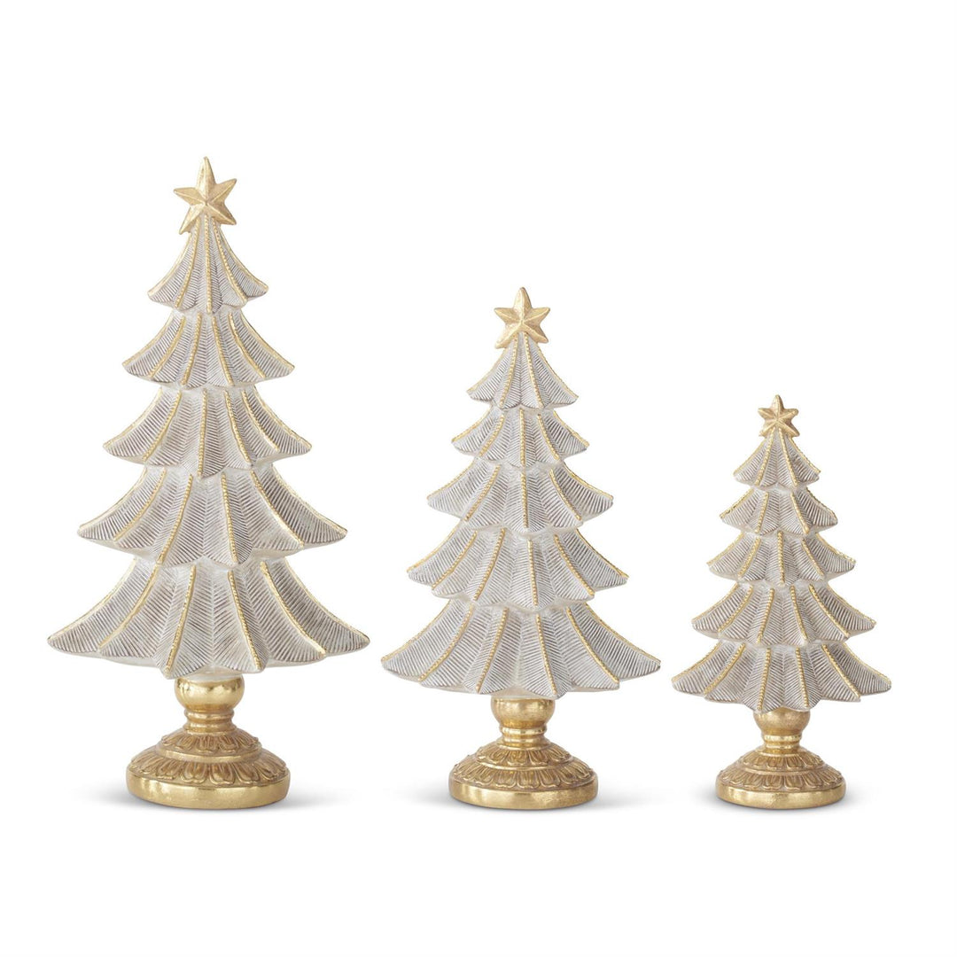 Gold Glittered Christmas Trees on Pedestals — Set of 3