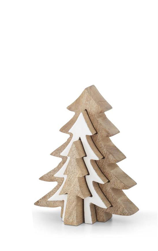 Wood & White Enameled Christmas Trees — Set/3