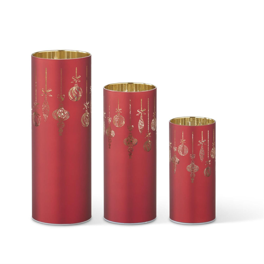 Red Laser Engraved LED Cylinder Votives, Set of 3