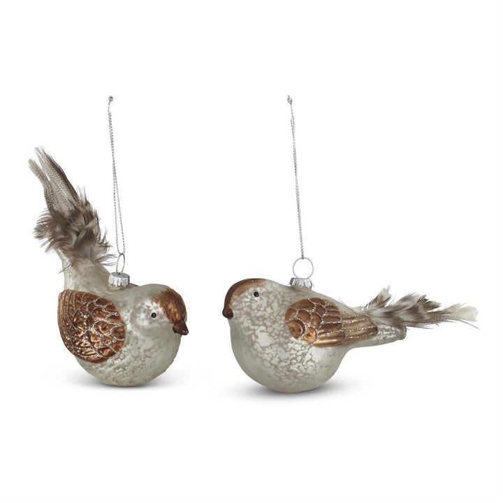 Glitter Glass Bird Ornaments with Feather Tails