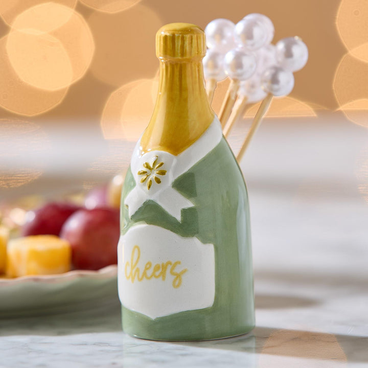 Champagne Bottle Pick Holder with 20 Pearl Cocktail Picks