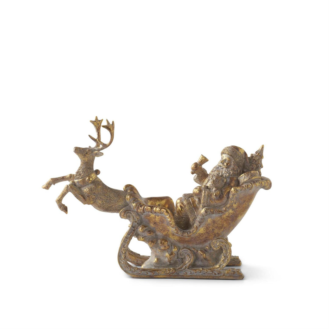 Antique Gold Santa in Sleigh with Deer