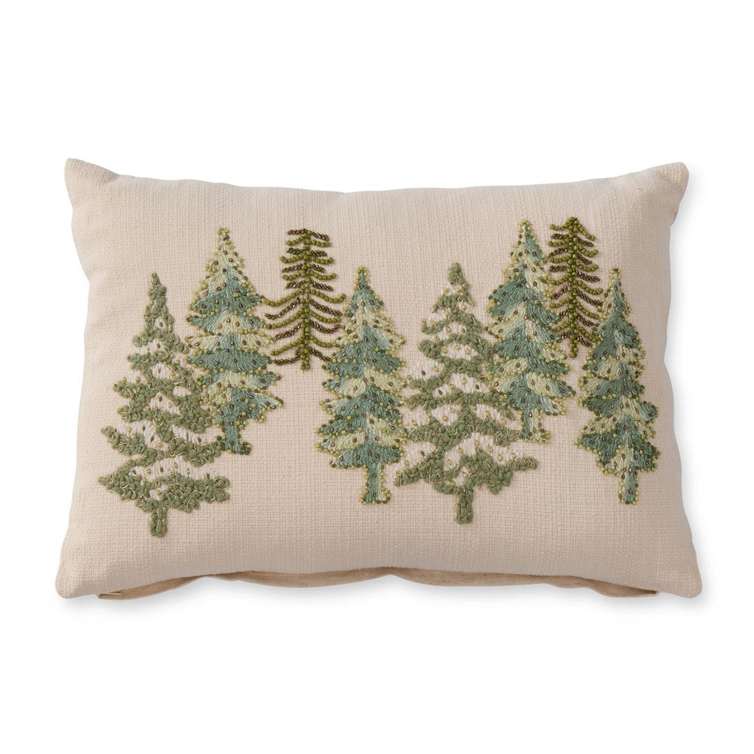Embroidered Woodland Trees Lumbar Pillow