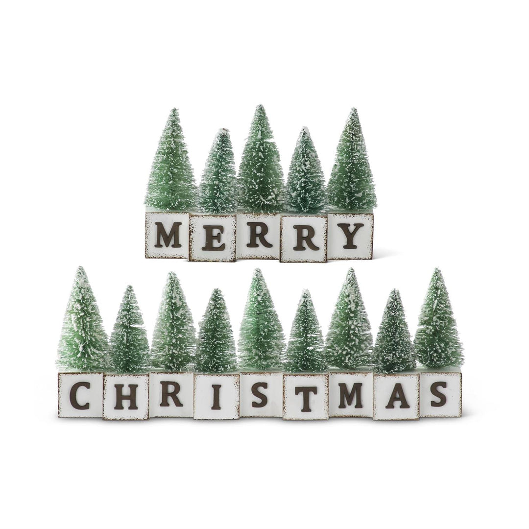 Merry Christmas Snowy Tree Block Set – Set of 2