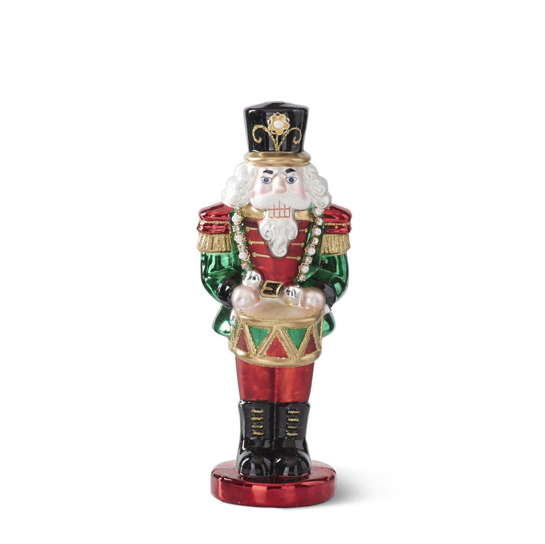 Blown Glass Nutcracker with Drum Ornament