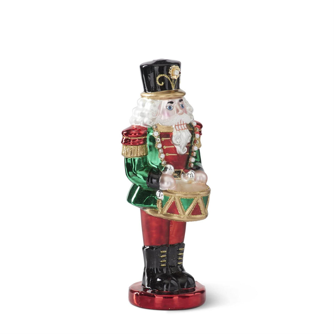 Blown Glass Nutcracker with Drum Ornament