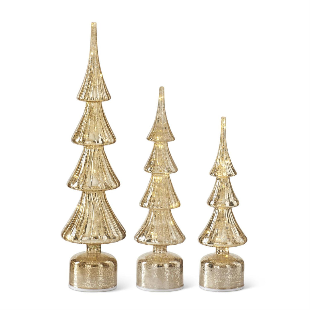 Rotating Gold Mercury Glass LED Tree Set/3