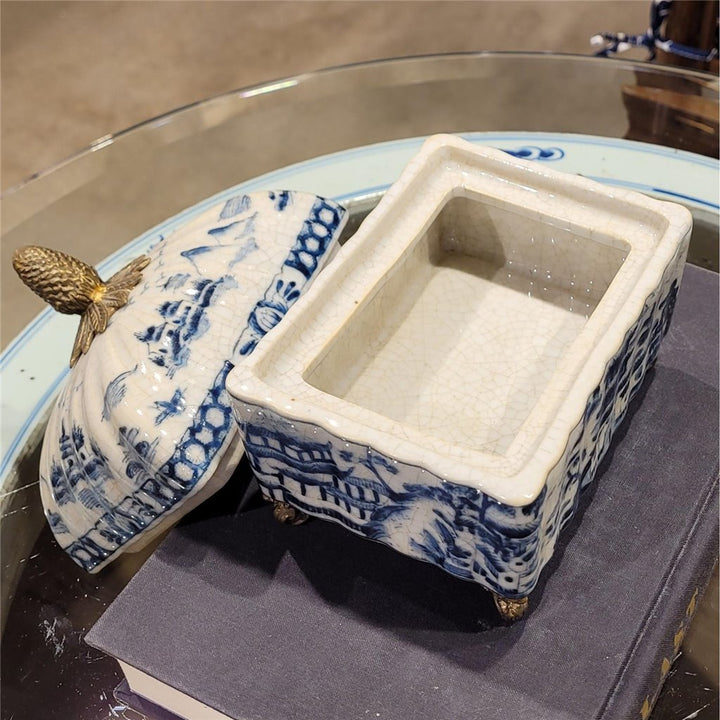B&W Blue Willow Porcelain Box