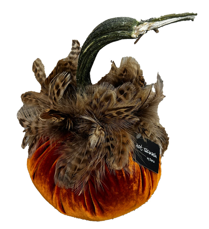 Velvet Pumpkin with Feather Collar