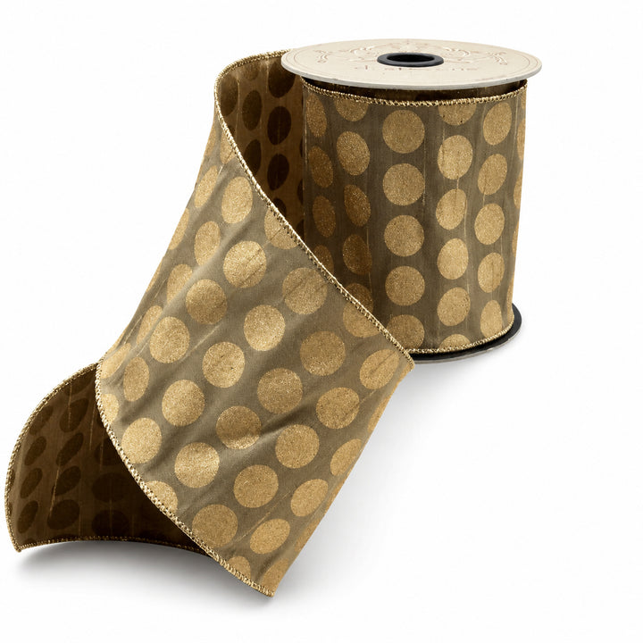 Antique Gold Dupion Ribbon with Metallic Gold Dots – 4" x 10 Yards