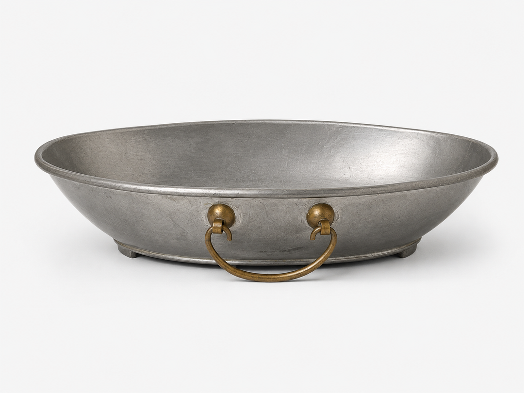 Vintage Oval Pewter Dish with Ring Handles