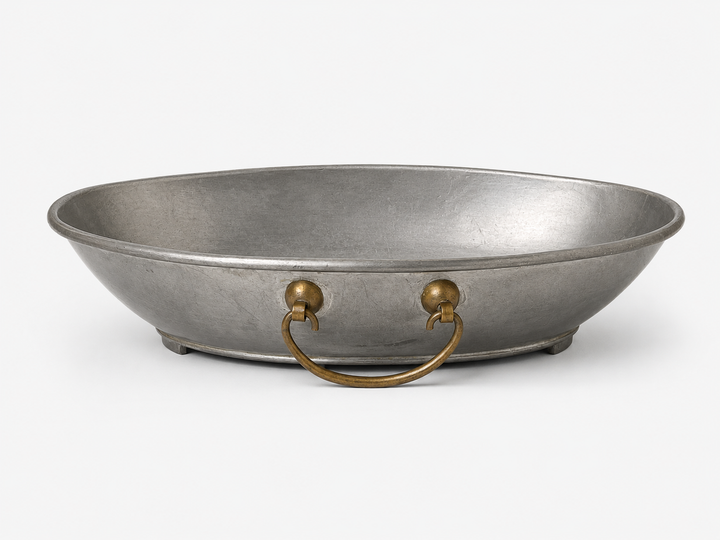 Vintage Oval Pewter Dish with Ring Handles