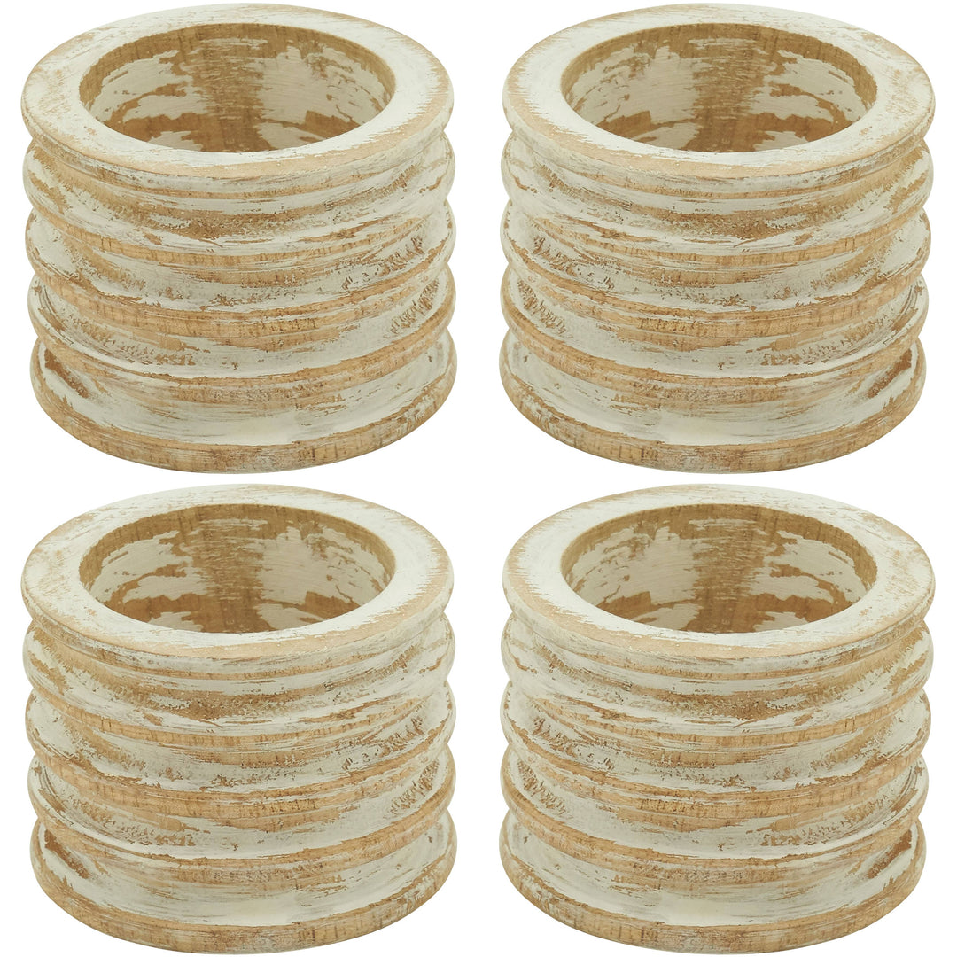 Wood Ribbed Napkin Ring, Set of 4