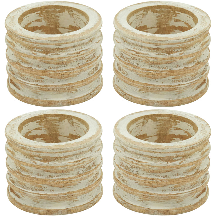 Wood Ribbed Napkin Ring, Set of 4