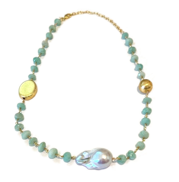 Apatite & Pearl Disc Necklace