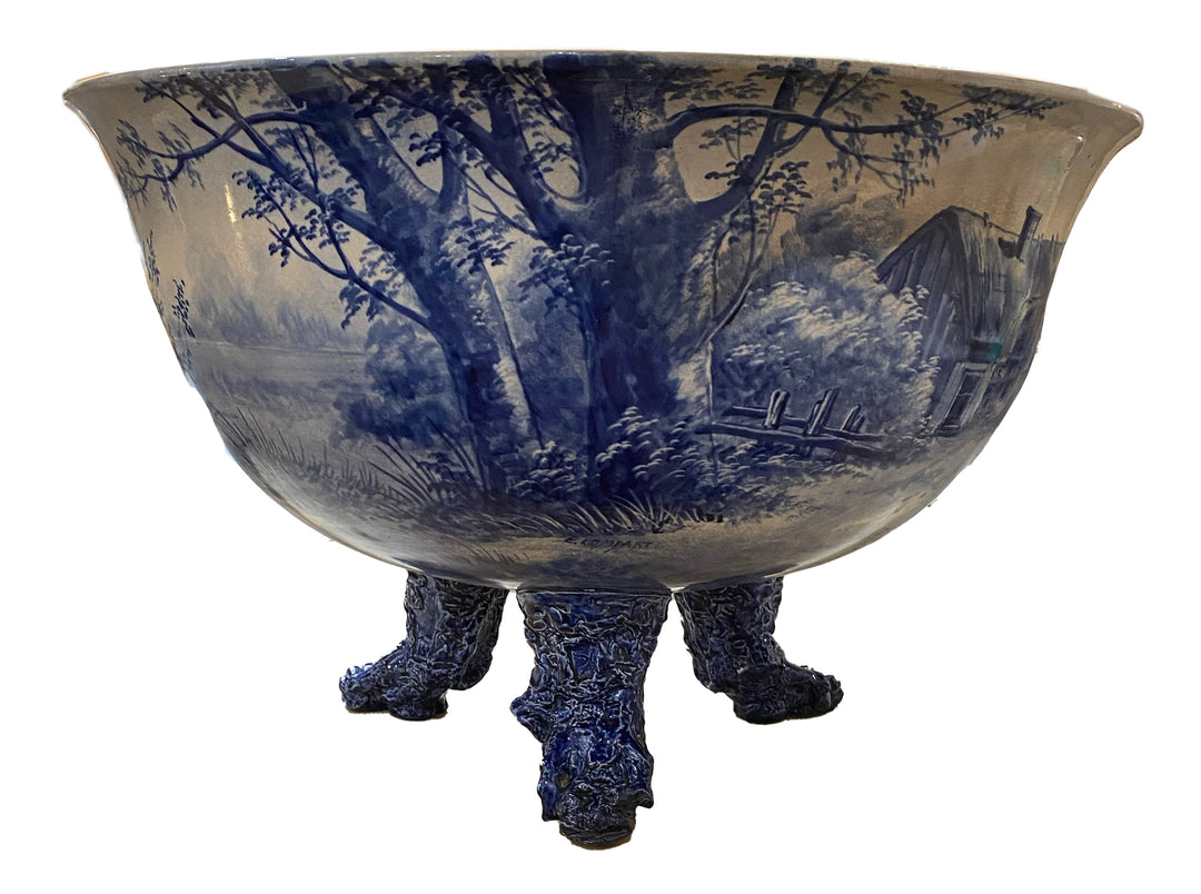 Ironstone Blue and White Footed Bowl