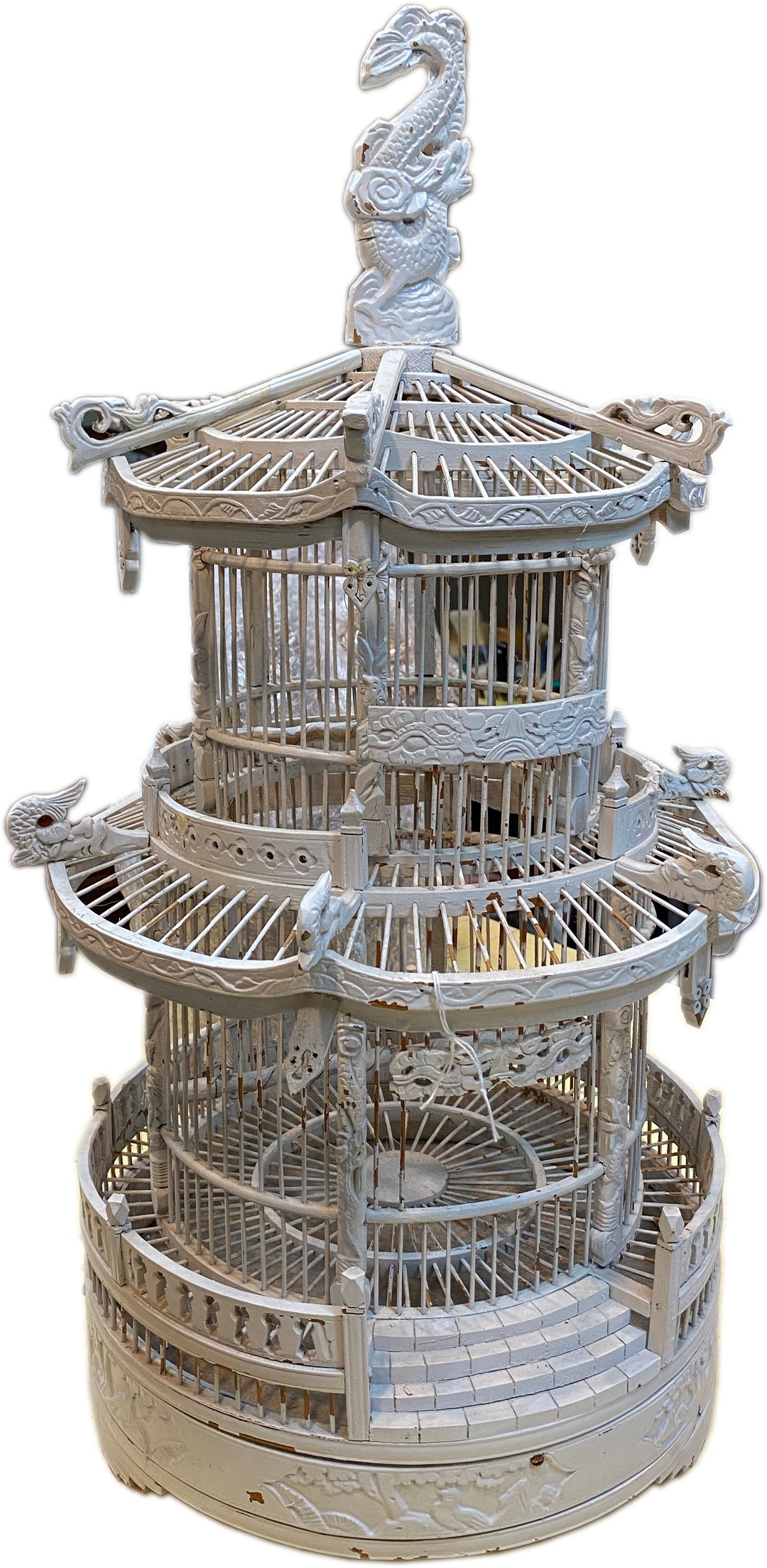 Pagoda Style Painted Bamboo Birdcage