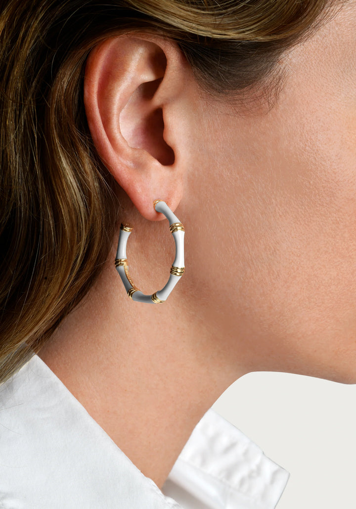 Bamboo Enameled Hoop Earrings