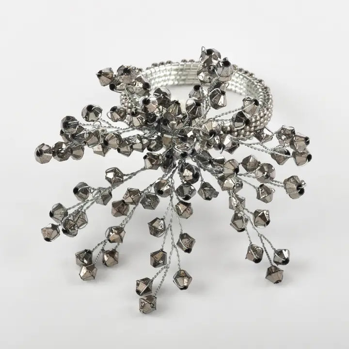 Beaded Silver Napkin Ring, Set of 4