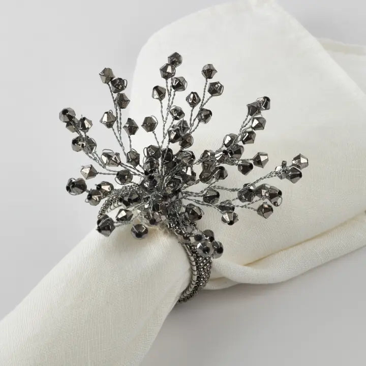 Beaded Silver Napkin Ring, Set of 4