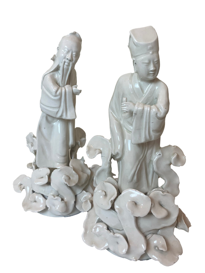 Vintage Blanc de Chine–Style Chinese Scholar Figures – Pair
