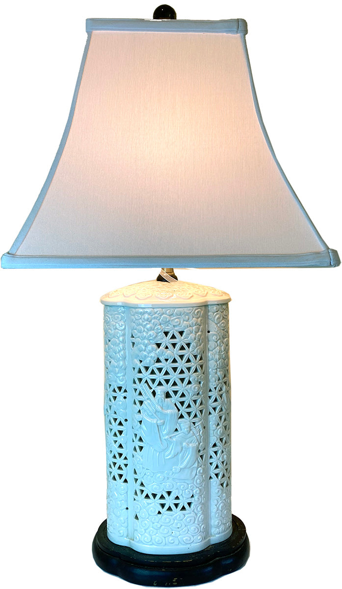 Pair Blanc de Chine Reticulated Lamps