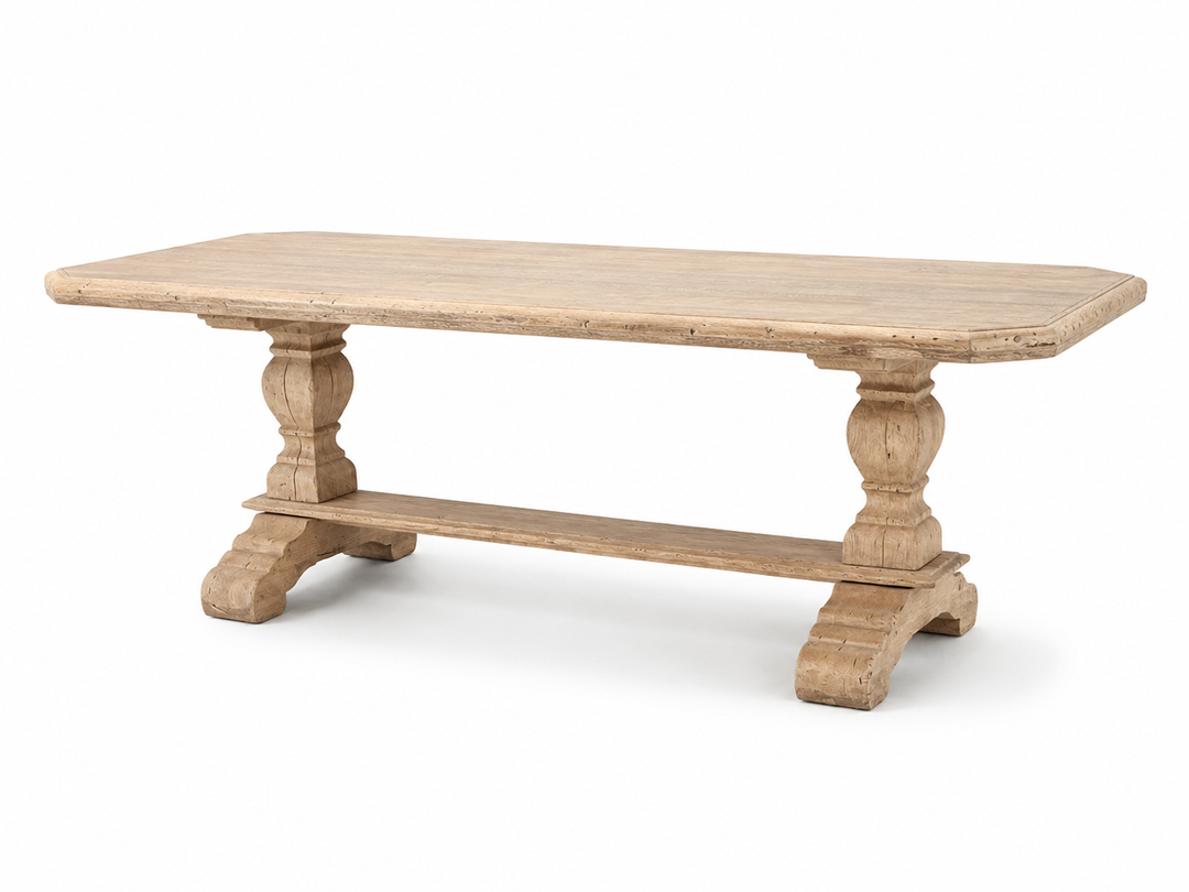 Belgian Bleached Oak Trestle Dining Table, circa 1900