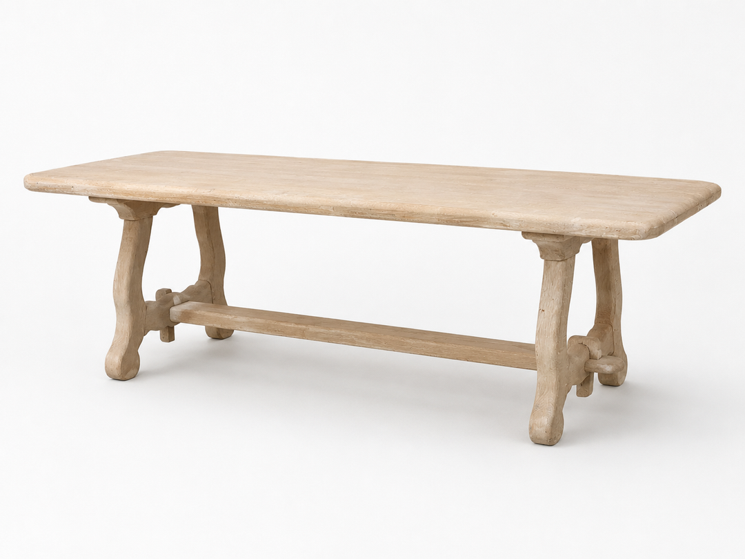 Belgian Bleached Oak Trestle Dining Table, circa 1900